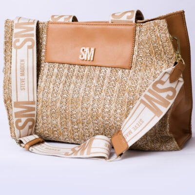 Steve Madden (SM) Women’s Bag – Straw & Leather Shoulder Bag