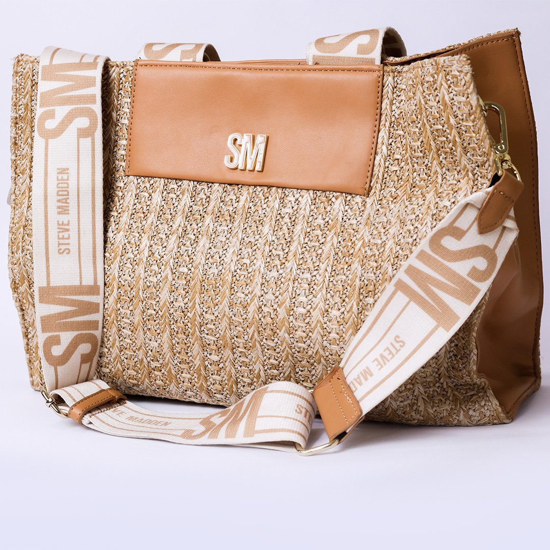 Steve Madden (SM) Women’s Bag – Straw & Leather Shoulder Bag