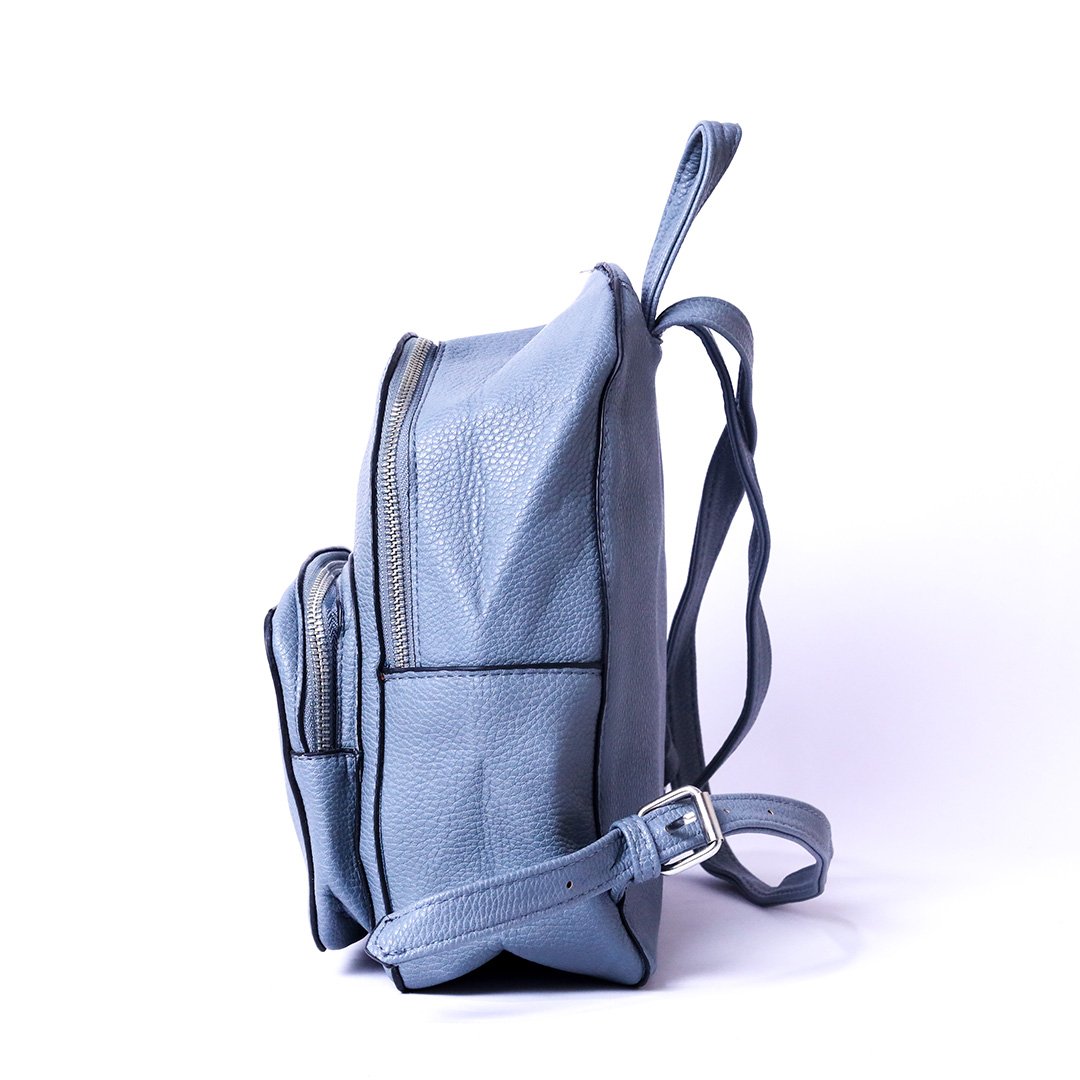 Classic Light Blue Leather Backpack - Image 4