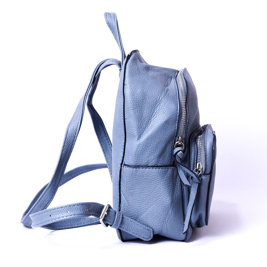 Classic Light Blue Leather Backpack - Image 3