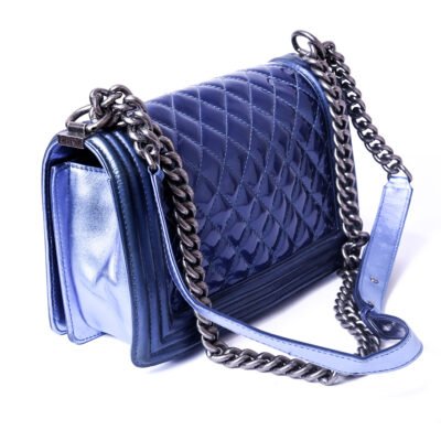 Chanel Blue Quilted Patent Shoulder Bag