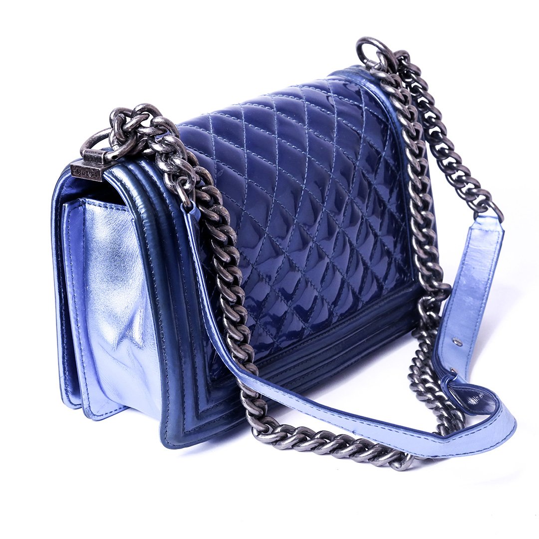 Chanel Blue Quilted Patent Shoulder Bag