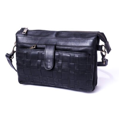 Woven Leather Crossbody Bag with Front Strap Closure