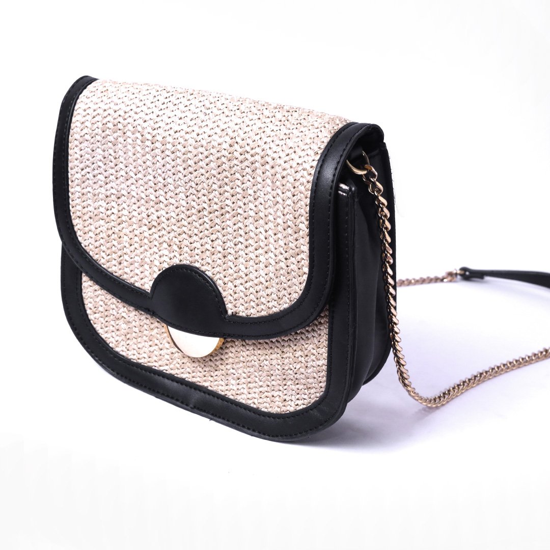 Woven Flap Crossbody Bag with Chain Strap