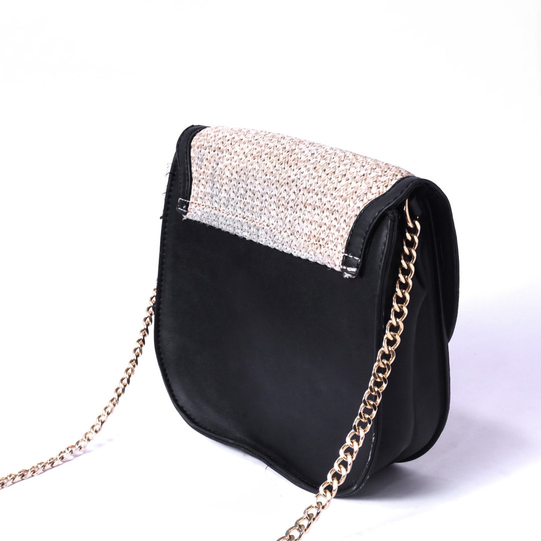 Woven Flap Crossbody Bag with Chain Strap - Image 2