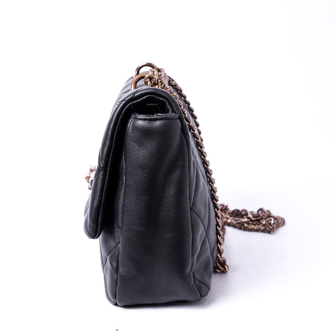 Women’s Quilted Shoulder Bag with Chain Strap – Black - Image 3