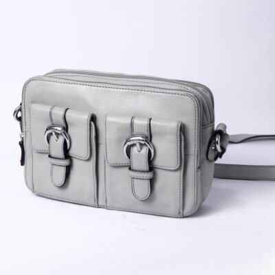 Women’s Crossbody Bag with Front Pockets – Light Grey