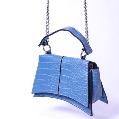 Blue Croc-Effect Mini Chain Bag