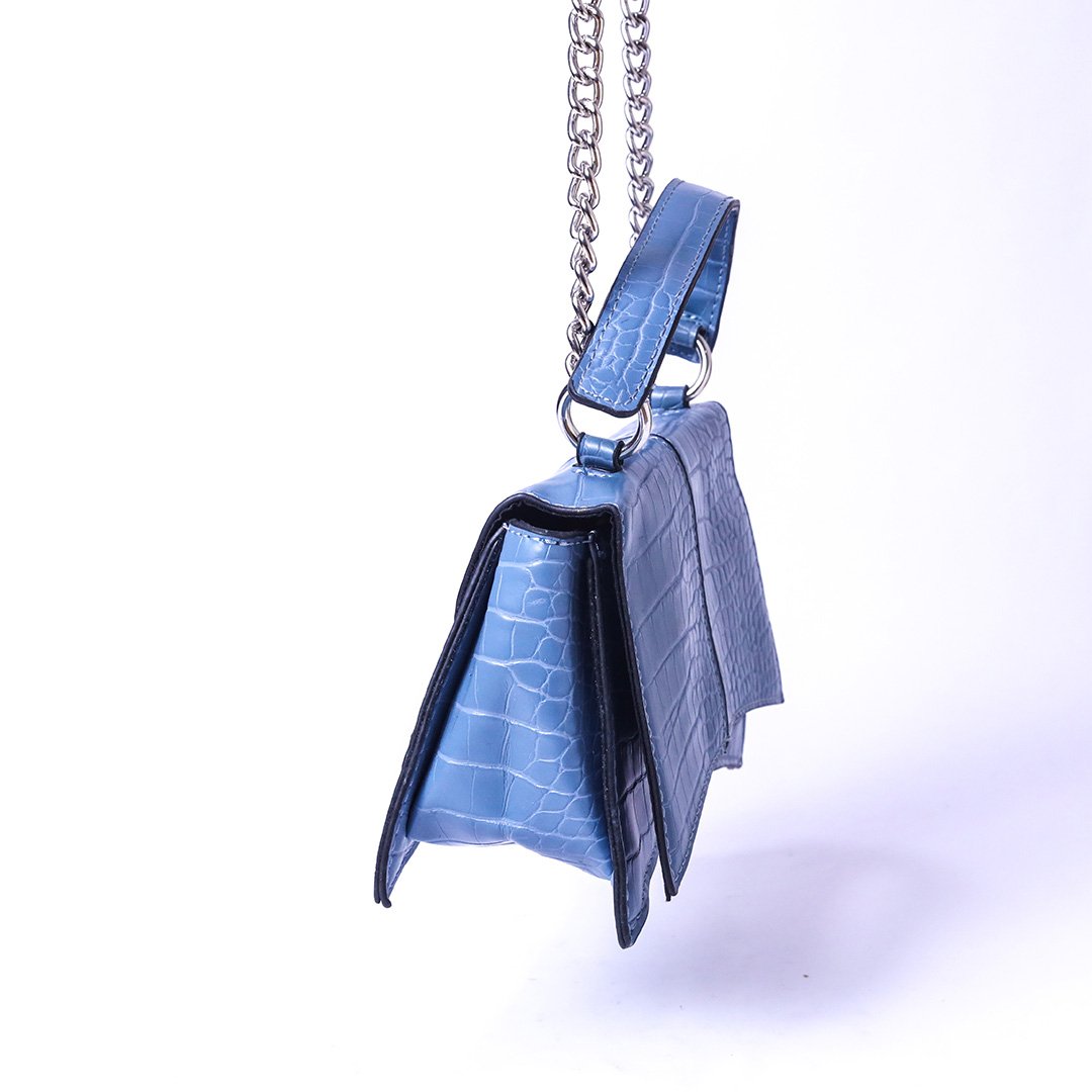 Blue Croc-Effect Mini Chain Bag - Image 2