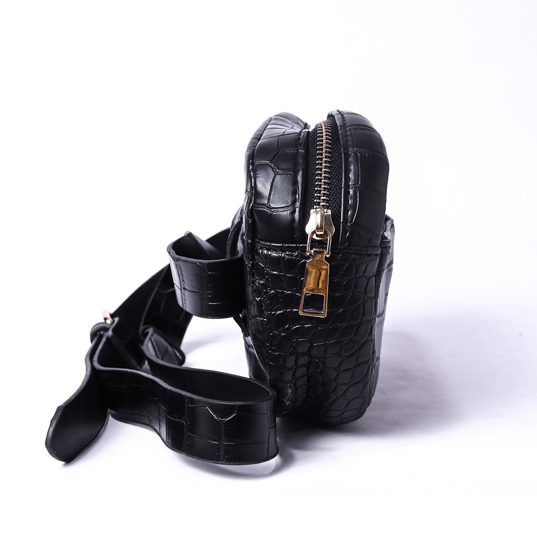 Black Croc-Effect Belt Bag - Image 3