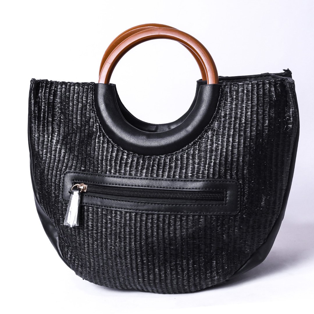 Black Straw Shell Detail Handbag - Image 2