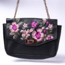Black Floral Embroidered Chain Bag