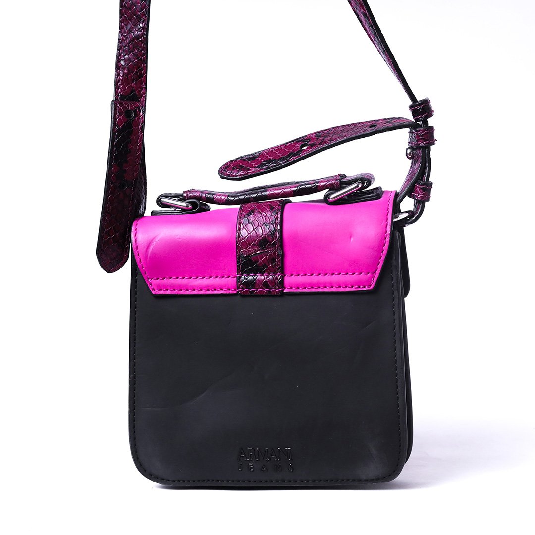 Pink & Black Buckle Crossbody Bag - Image 3