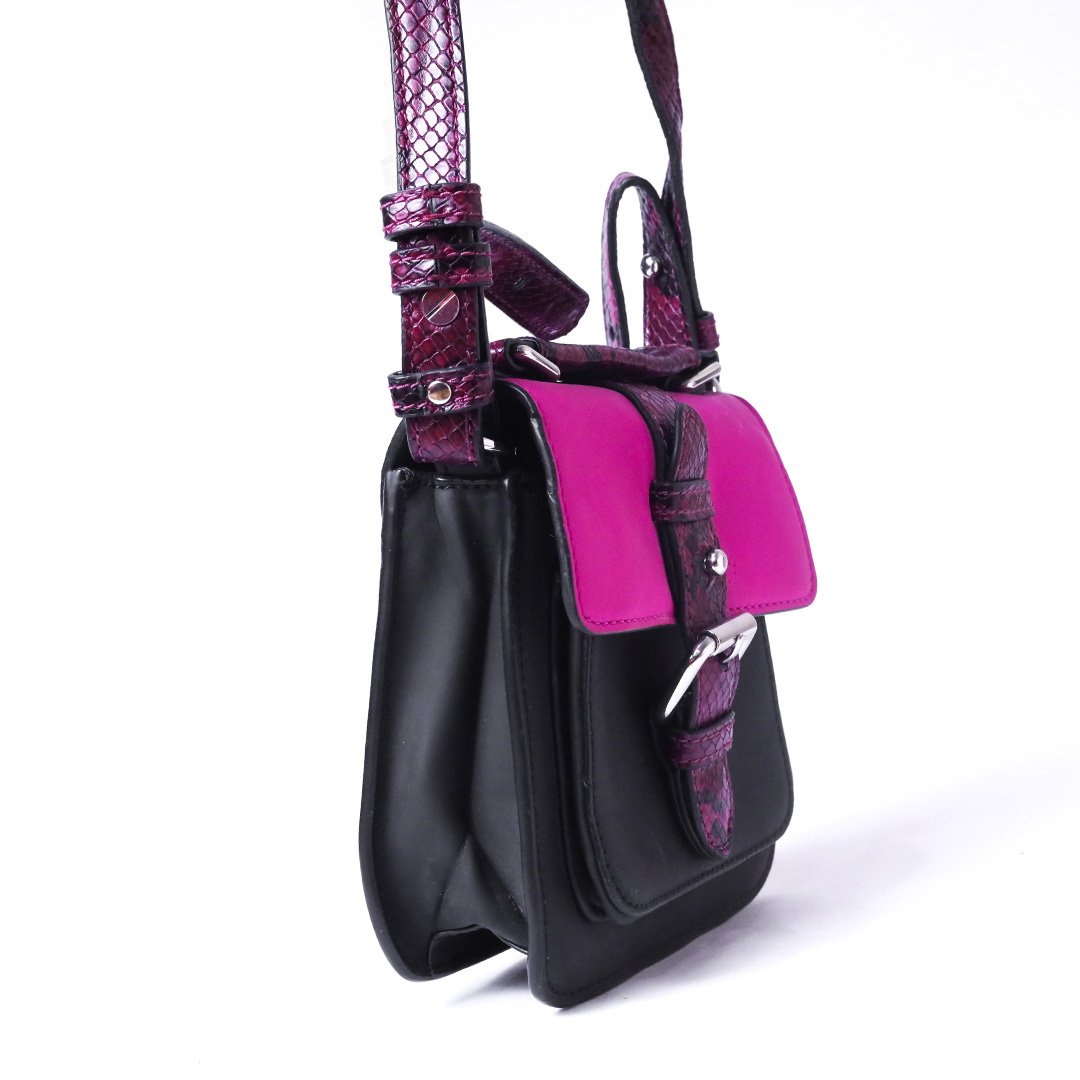 Pink & Black Buckle Crossbody Bag - Image 2