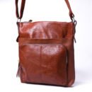 Brown Textured Leather Crossbody Bag