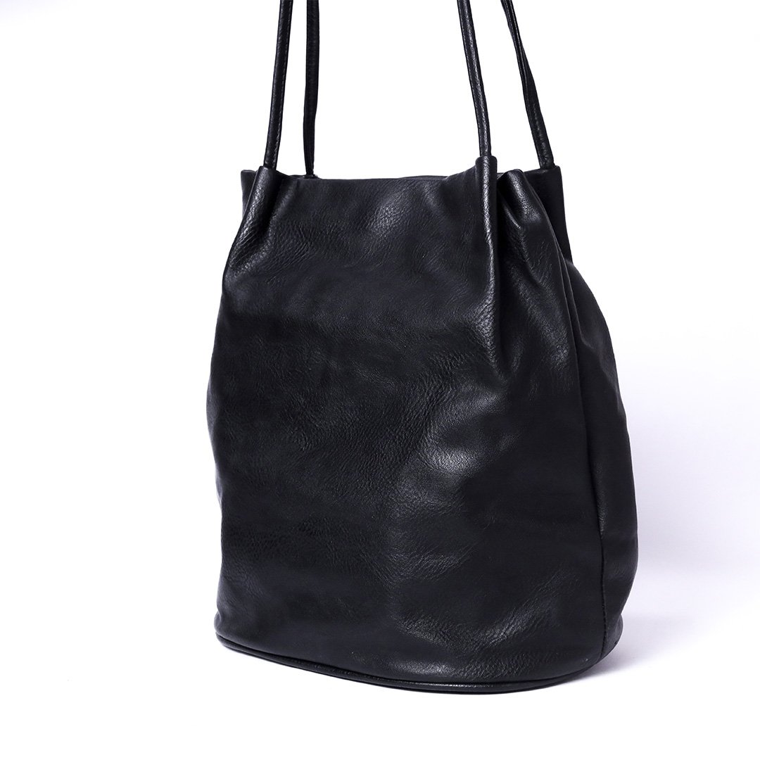 Black Leather Bucket Bag