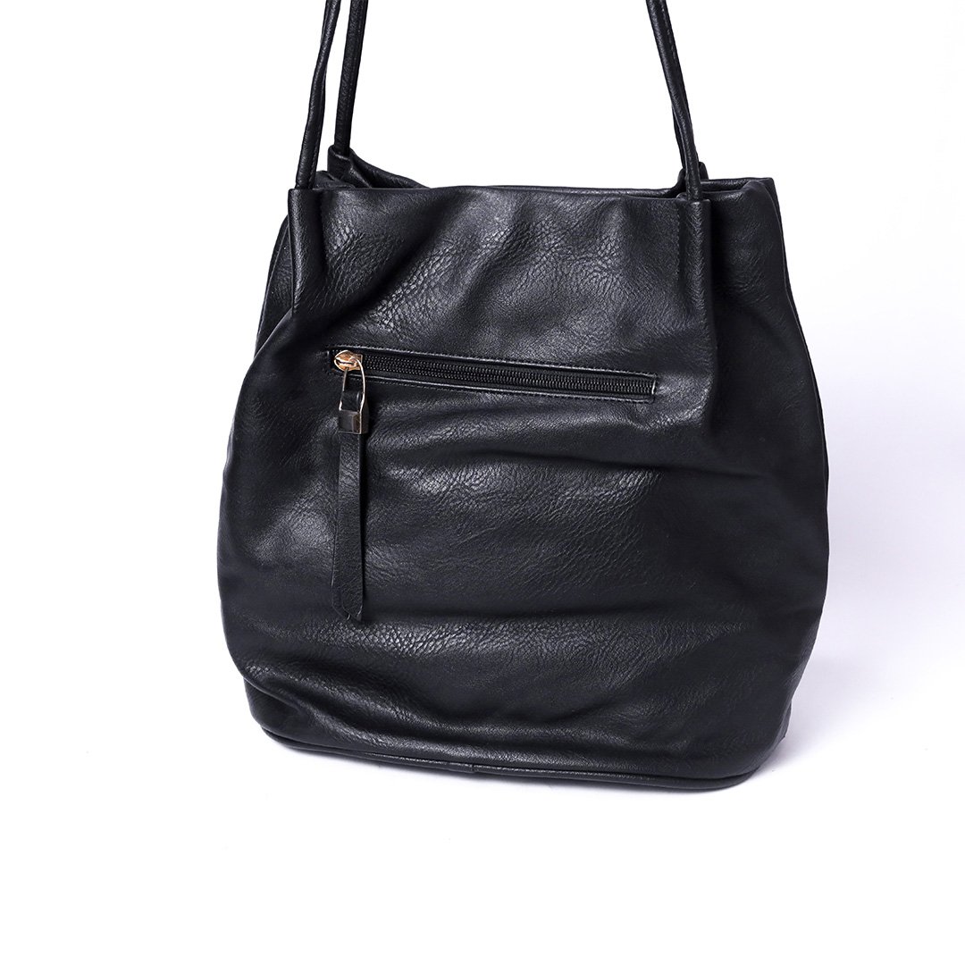 Black Leather Bucket Bag - Image 2