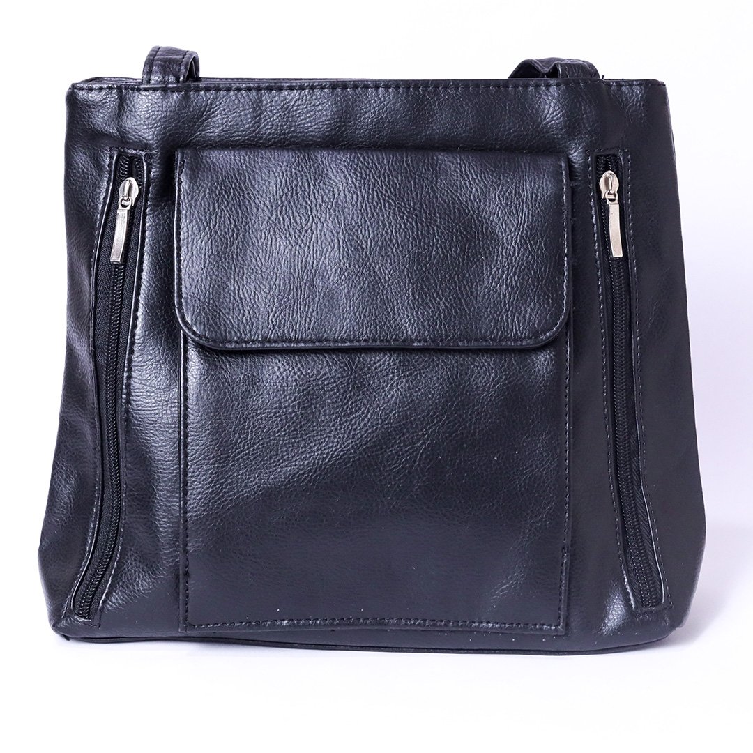 Black Faux Leather Women’s Shoulder Crossbody Bag with Front Pocket