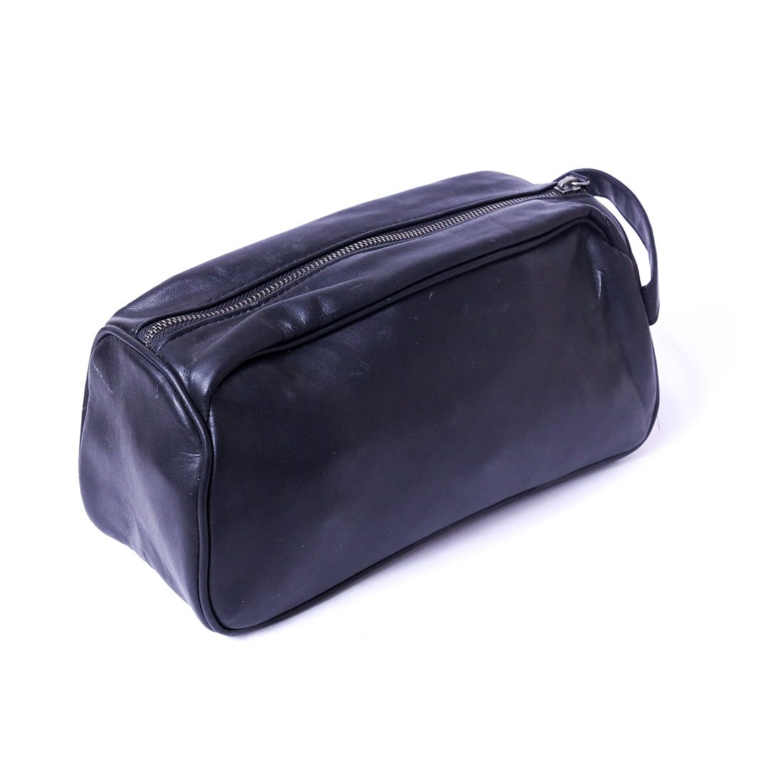 Textured Fabric & Leather Toiletry Pouch - Image 2