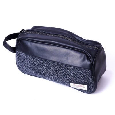 Textured Fabric & Leather Toiletry Pouch