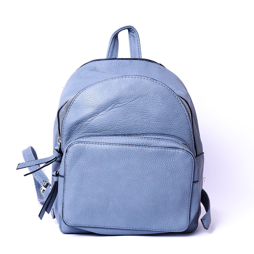 Classic Light Blue Leather Backpack