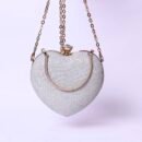 Luna Heart Evening Clutch – Pearl White & Gold