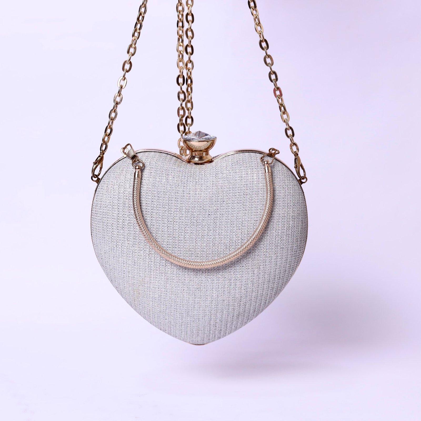 Luna Heart Evening Clutch – Pearl White & Gold