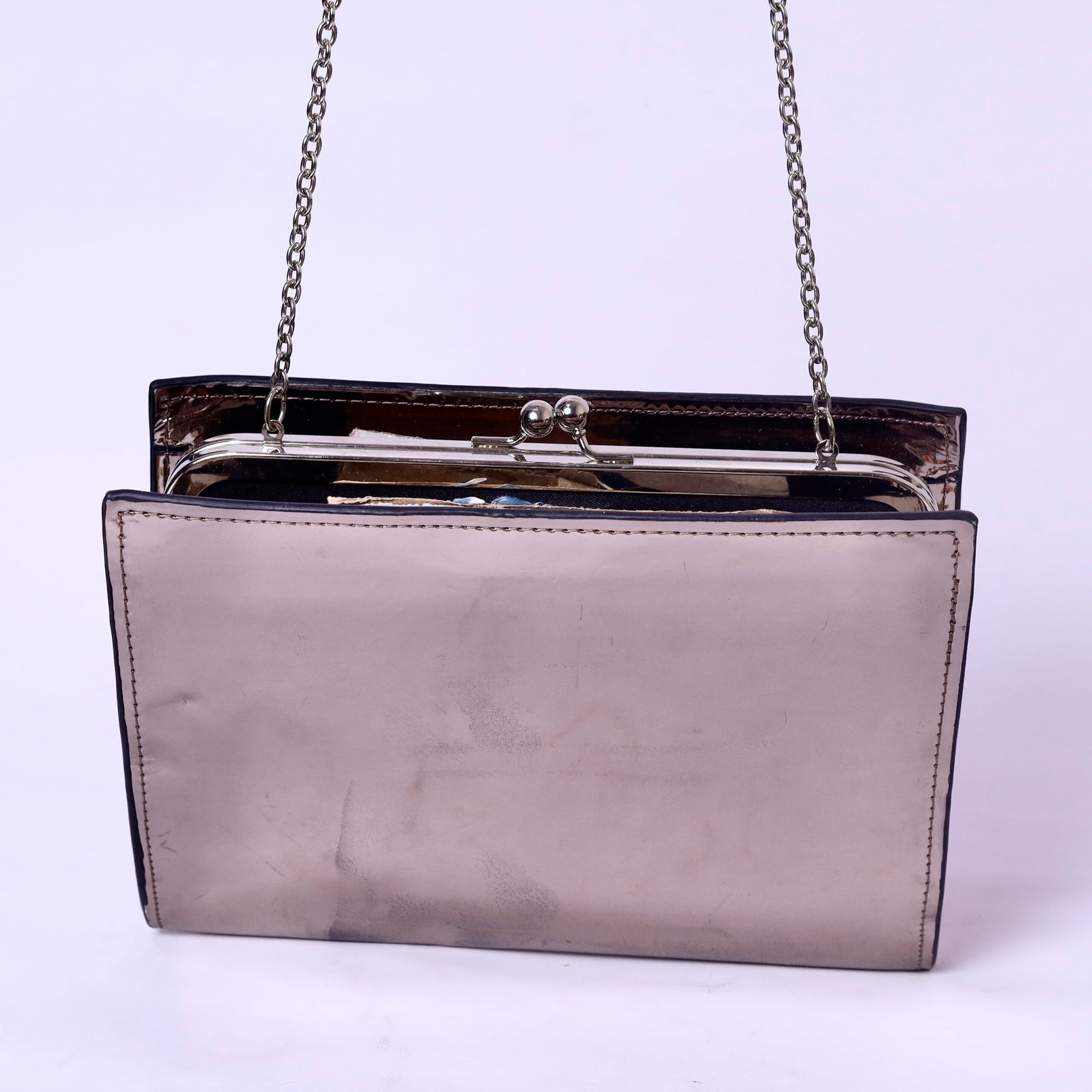 Metal Frame Chain Evening Bag – Nude & Black