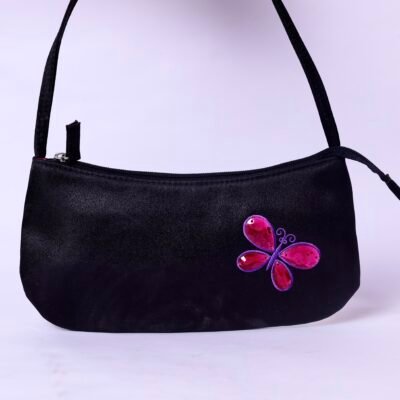Black Satin Butterfly Shoulder Bag