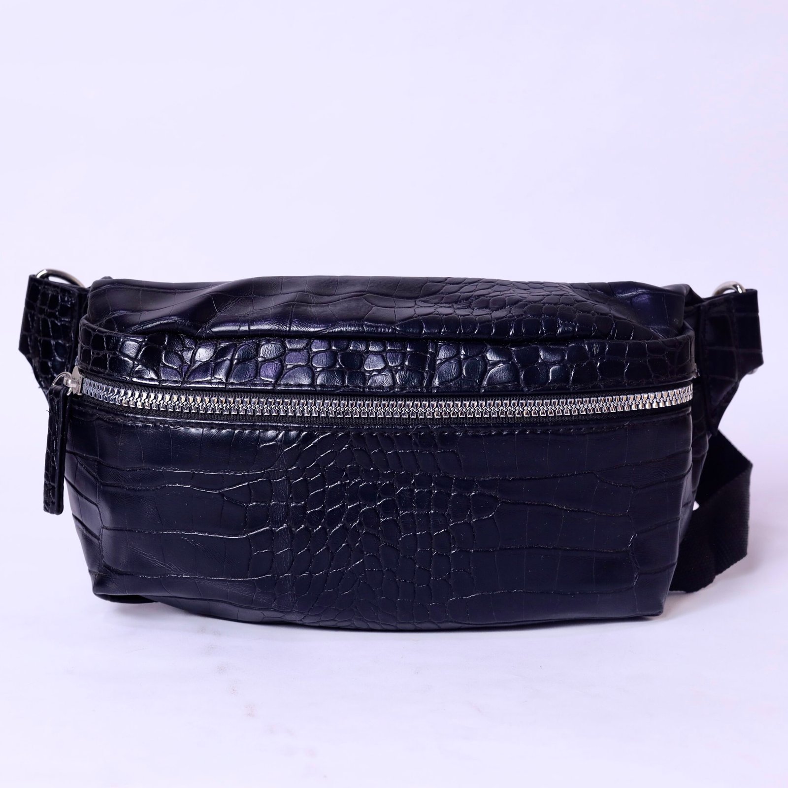 Black Croc-Embossed Belt Bag