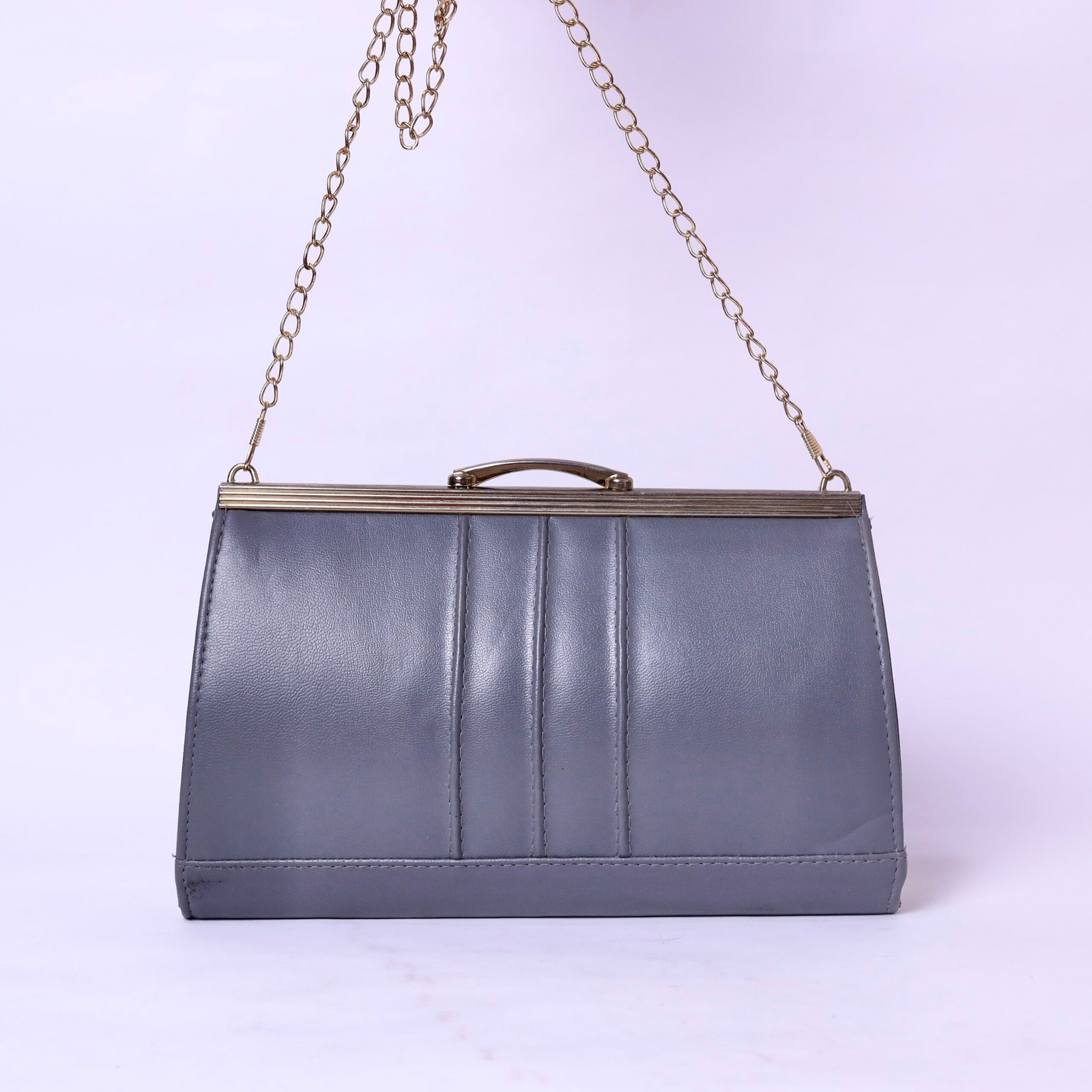 Grey Structured Frame Evening Bag