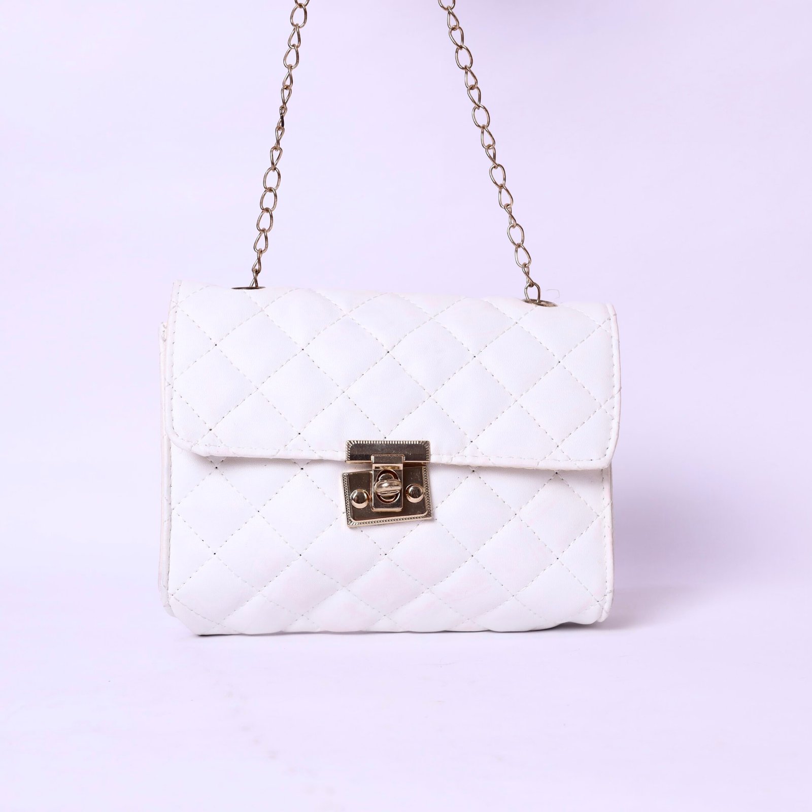 White Quilted Chain Crossbody Bag