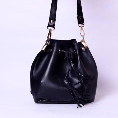 Black Bucket Drawstring Bag