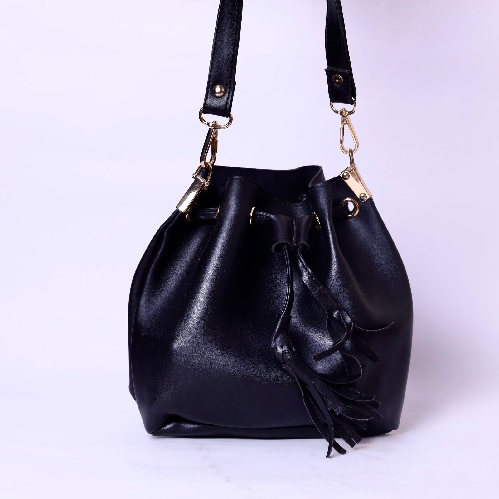 Black Bucket Drawstring Bag