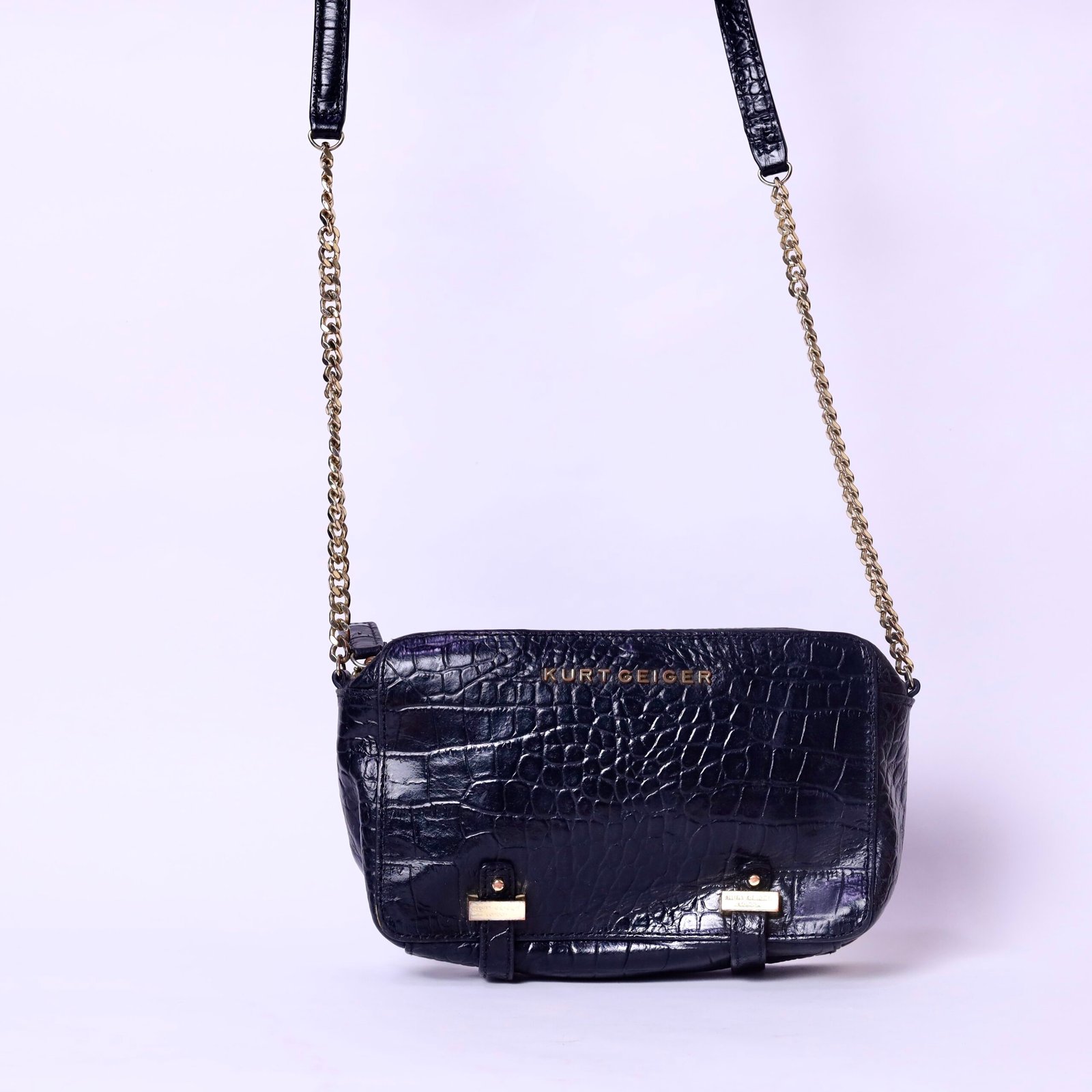 KURT GEIGER Croc-Embossed Chain Crossbody BagKURT GEIGER Croc-Embossed Chain Crossbody Bag