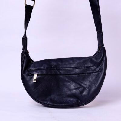 Black Leather Crescent Shoulder Bag
