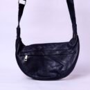 Black Leather Crescent Shoulder Bag