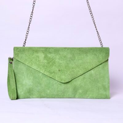 Green Suede Envelope Clutch Bag