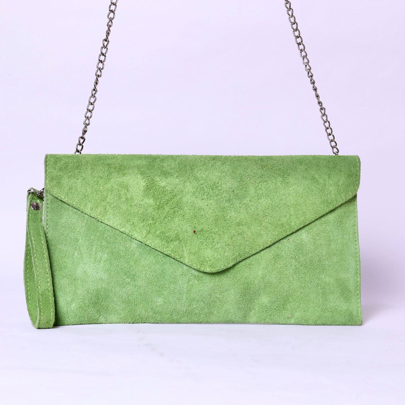 Green Suede Envelope Clutch Bag