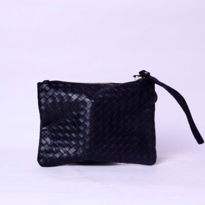 Black Woven Leather Clutch Bag