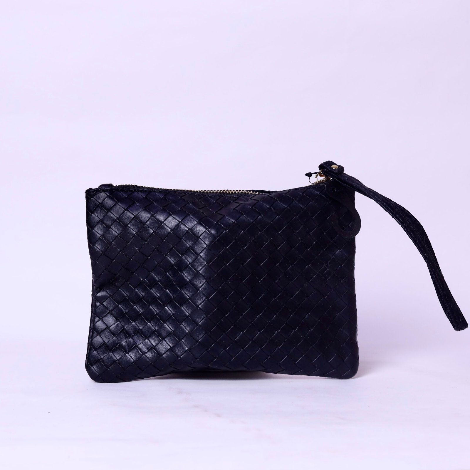 Black Woven Leather Clutch Bag