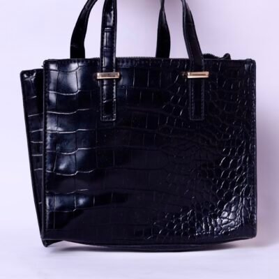 Black Croc-Embossed Tote Bag