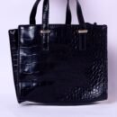 Black Croc-Embossed Tote Bag