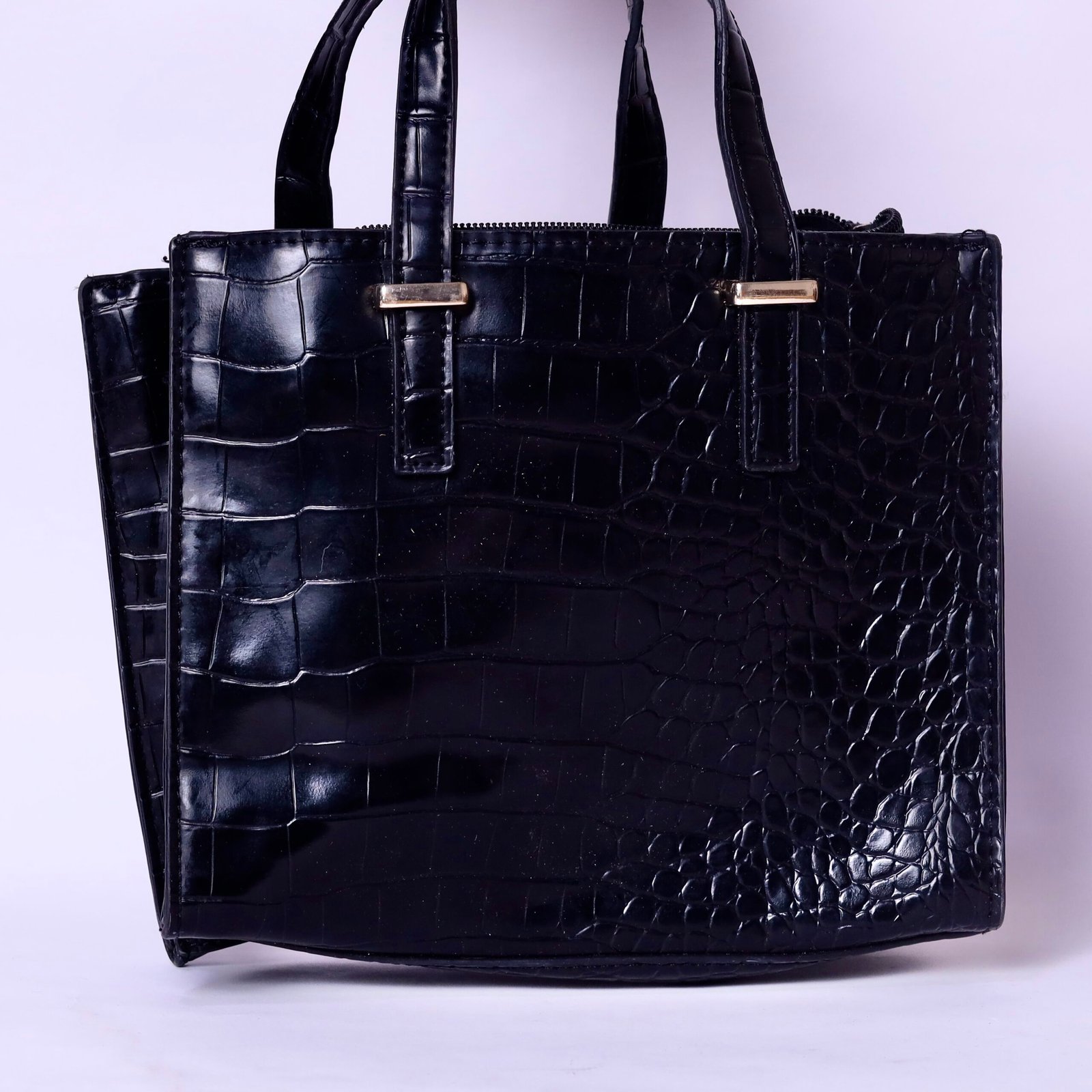 Black Croc-Embossed Tote Bag