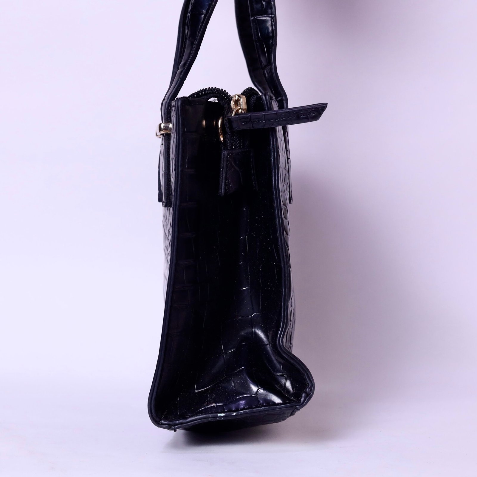 Black Croc-Embossed Tote Bag - Image 2