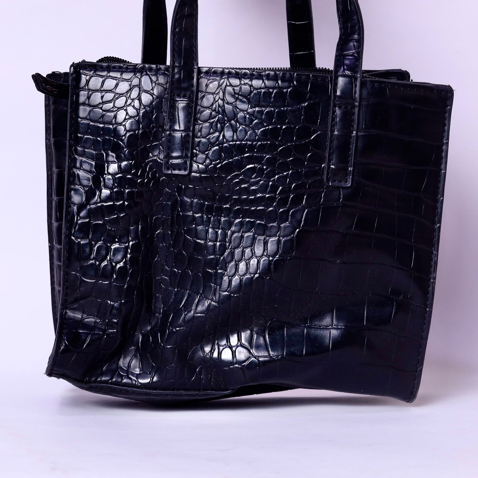 Black Croc-Embossed Tote Bag - Image 3