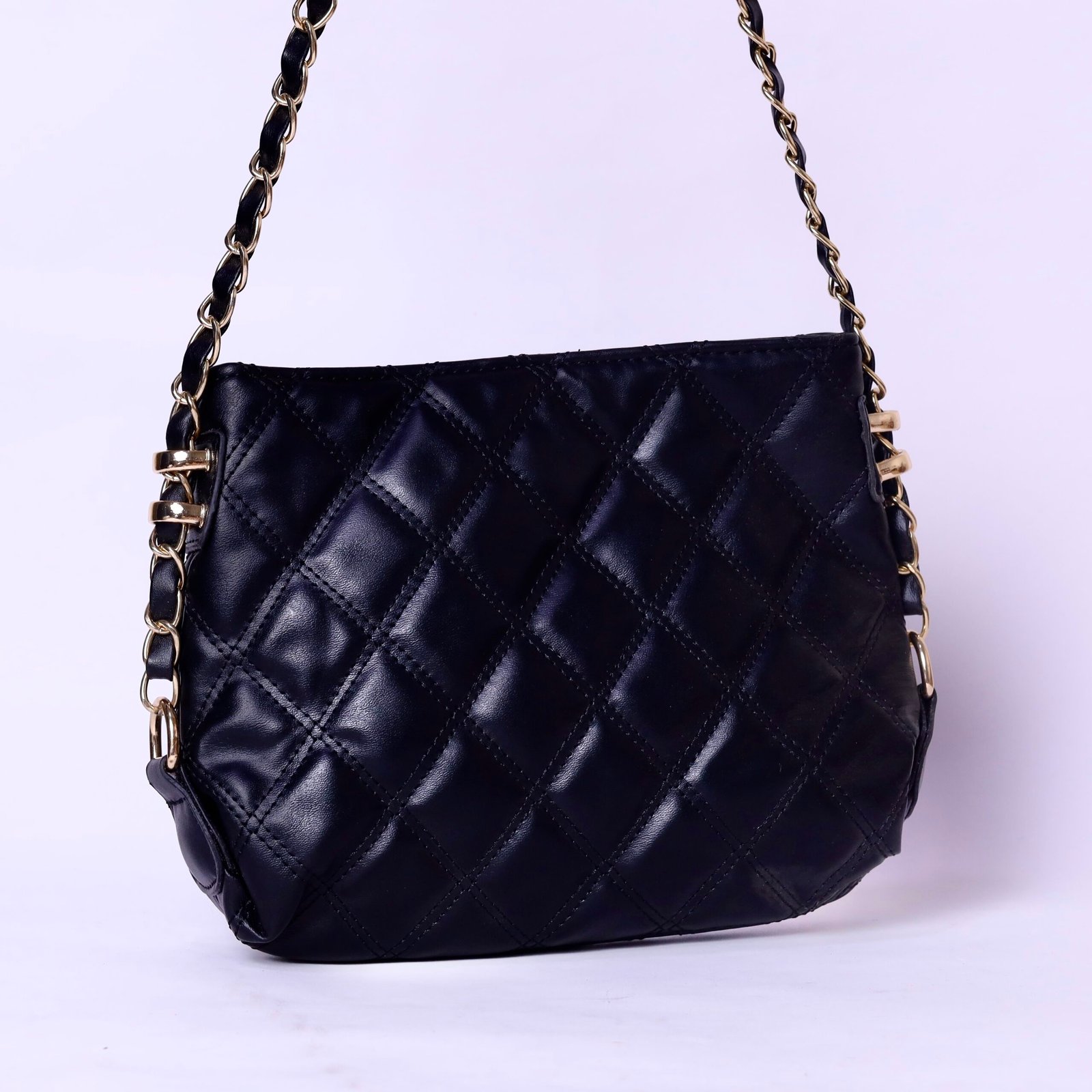 Black Quilted Chain Shoulder Bag - Image 2