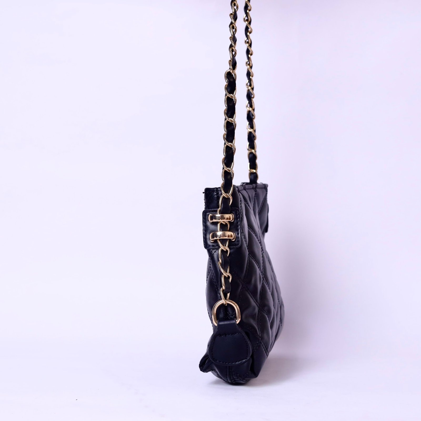 Black Quilted Chain Shoulder Bag - Image 3