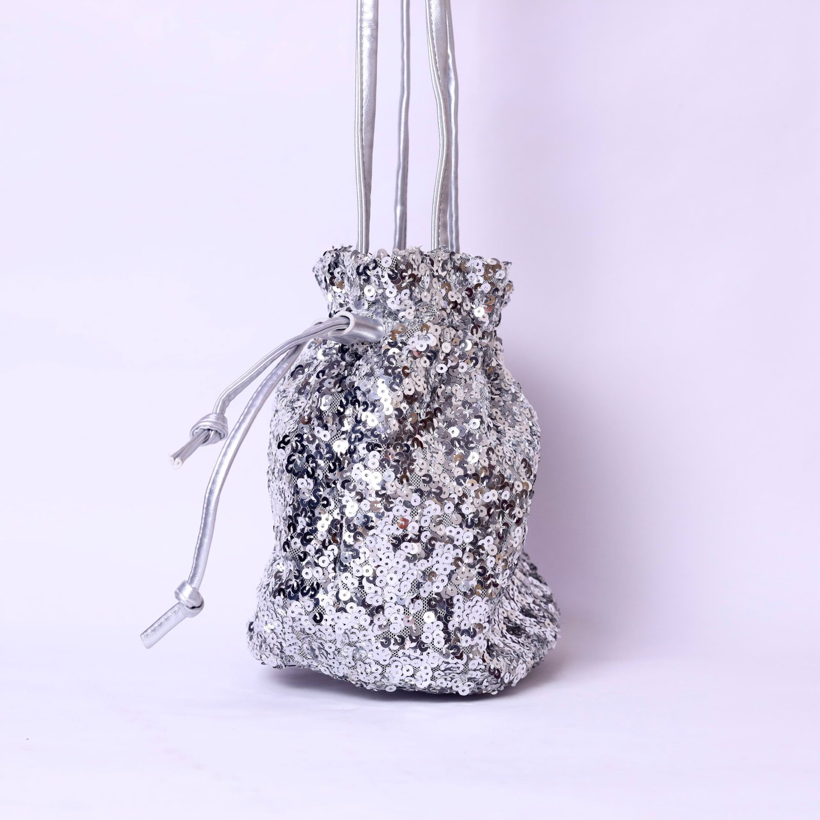 Silver Sequin Mini Bucket Bag - Image 2
