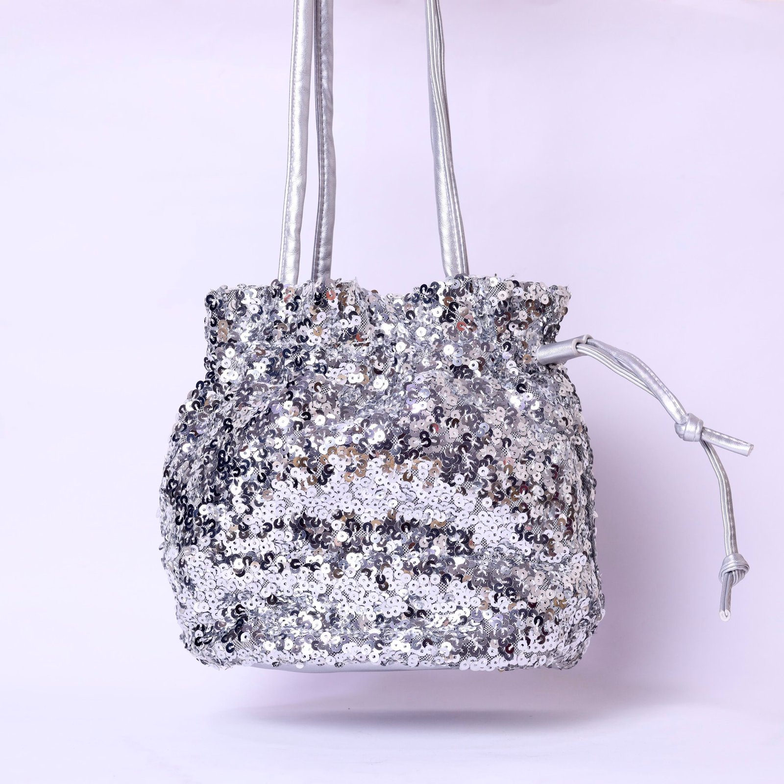 Silver Sequin Mini Bucket Bag - Image 3